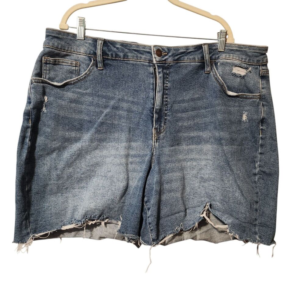 Ava & Viv Jean Cut-off Shorts  Womens 24W Blue Denim Frayed 7" Inseam